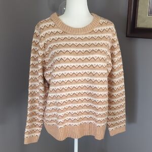 3 For $30. NWOT. Tan, Cream, And Pink Fairisle Print Crew Neck Sweater